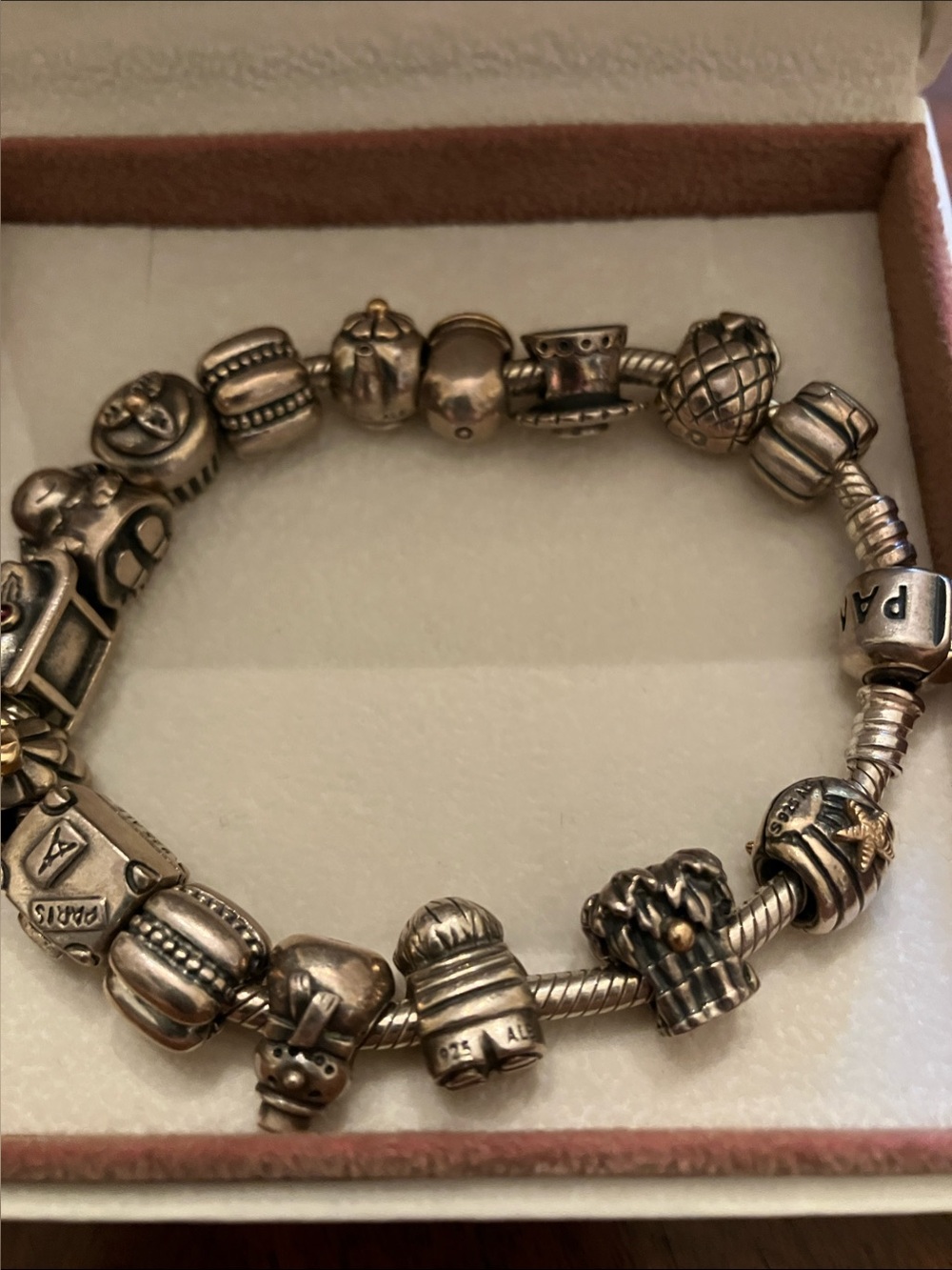 Pandora Sterling Silver Charm Bracelet including hard to find retired charms.